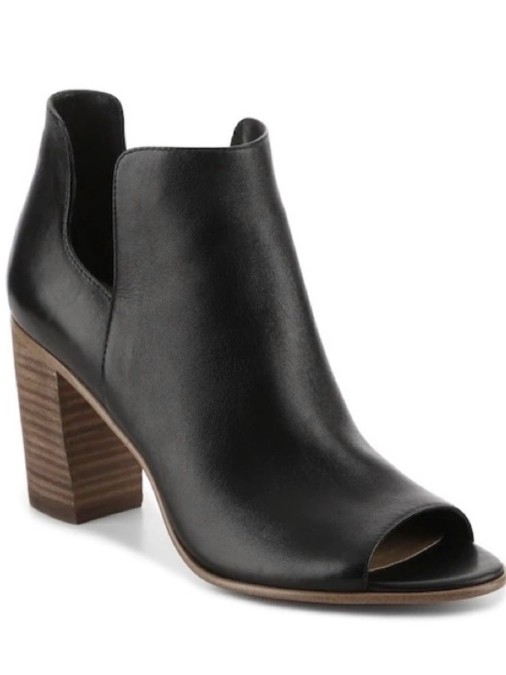 Steve Madden Black Leather Nello Peep Toe Stacked Heeled Booties
